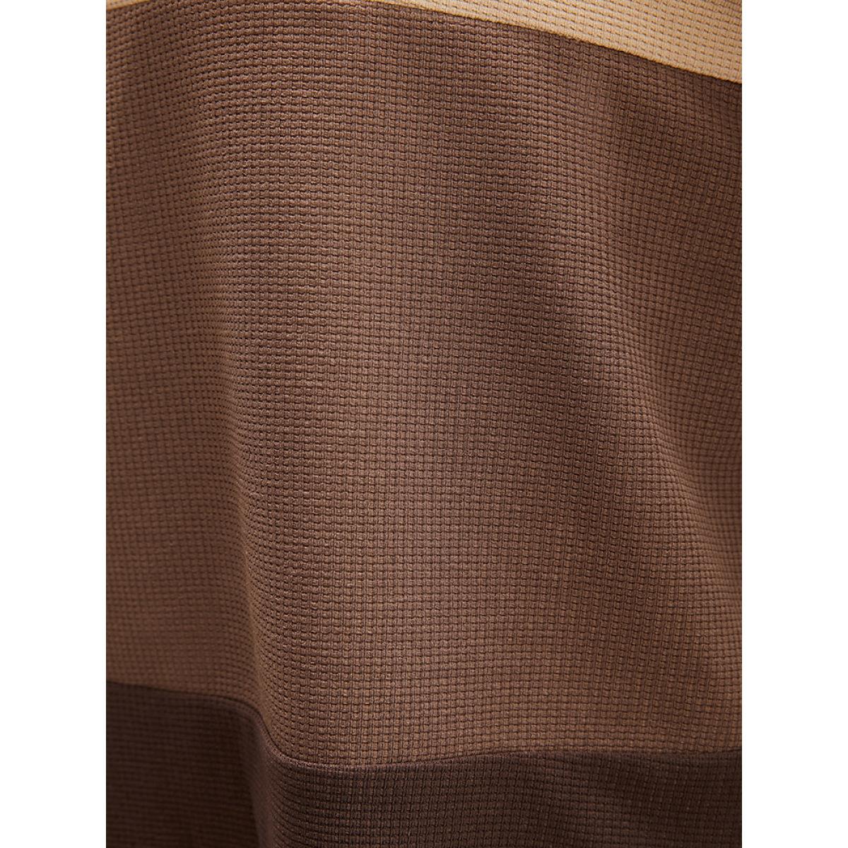 Plus Size Colorblock Contrast Round Neck Drop Shoulder Sweatshirt Women Tan Casual Patchwork Round Neck Dailywear Sweatshirts BloomChic 18-20/2X Product Image