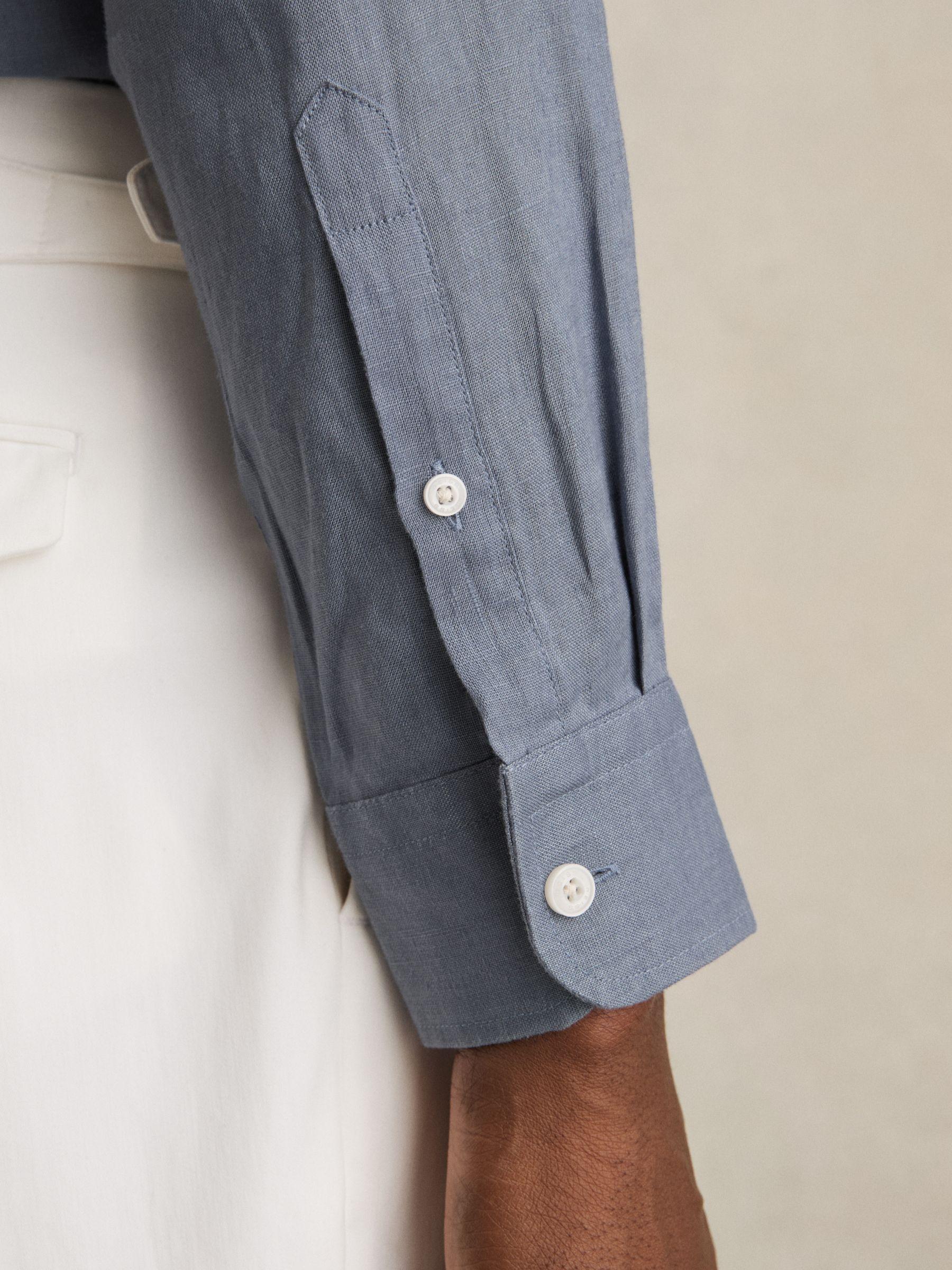 Linen Button-Through Shirt in Airforce Blue Product Image