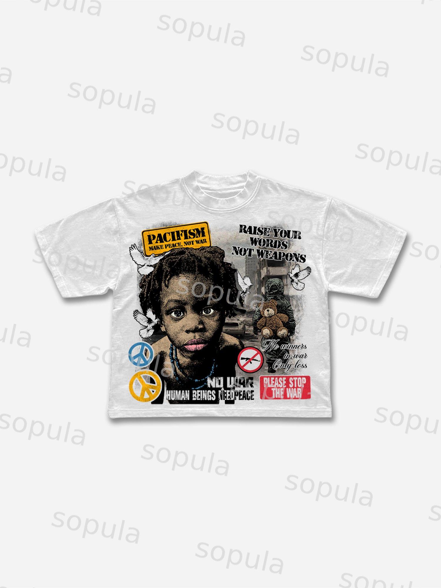 Sopula Human Beings Need Peace, Not War. Vintage Graphics Cropped T-Shirts Product Image