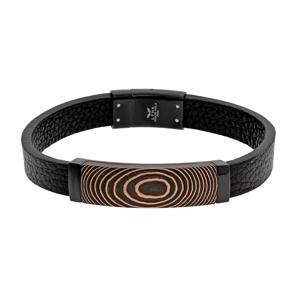 Men's LYNX Stainless Steel, Carbon Fiber, Copper Foil & Leather Bracelet, Size: 8.5" Product Image