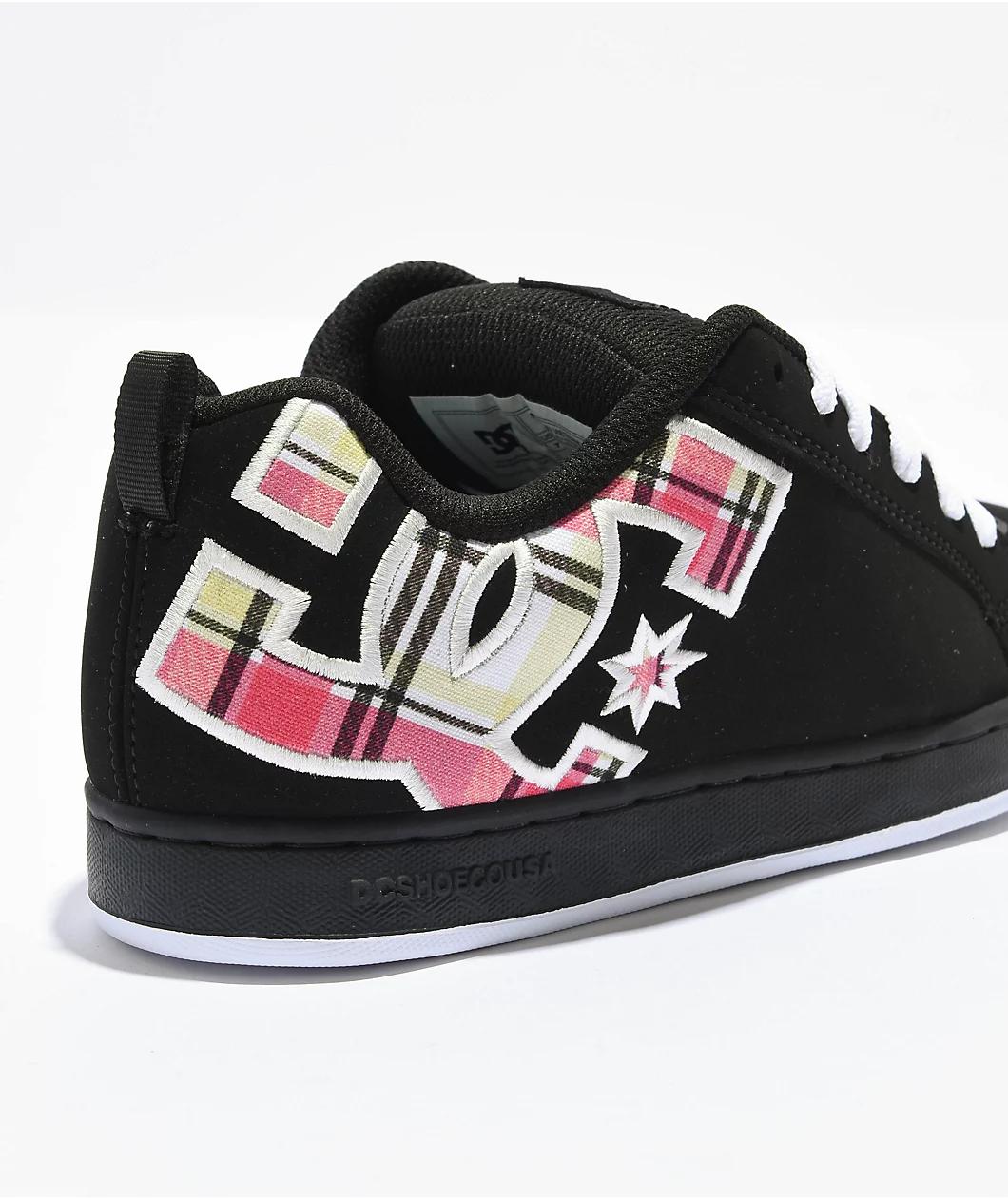 DC Court Graffik Black, Plaid & Pink Skate Shoes Product Image