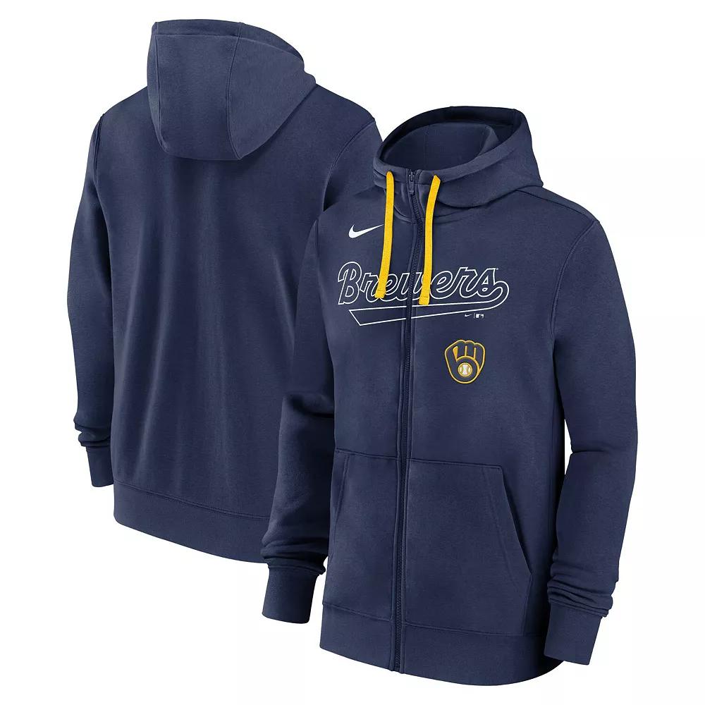 Men's Nike Navy Milwaukee Brewers Knockout Script Full-Zip Hoodie,  Product Image