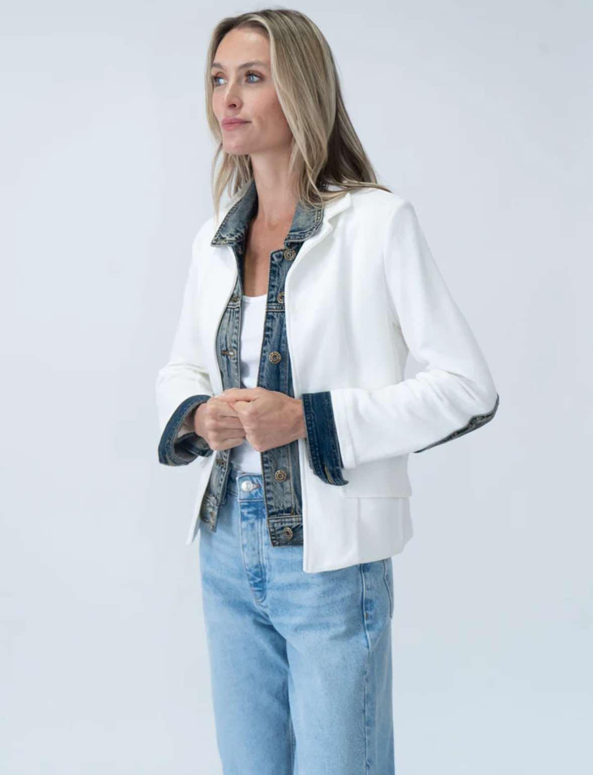 Clarissa Mixed Media Denim Jacket- Six Fifty Clothing Product Image