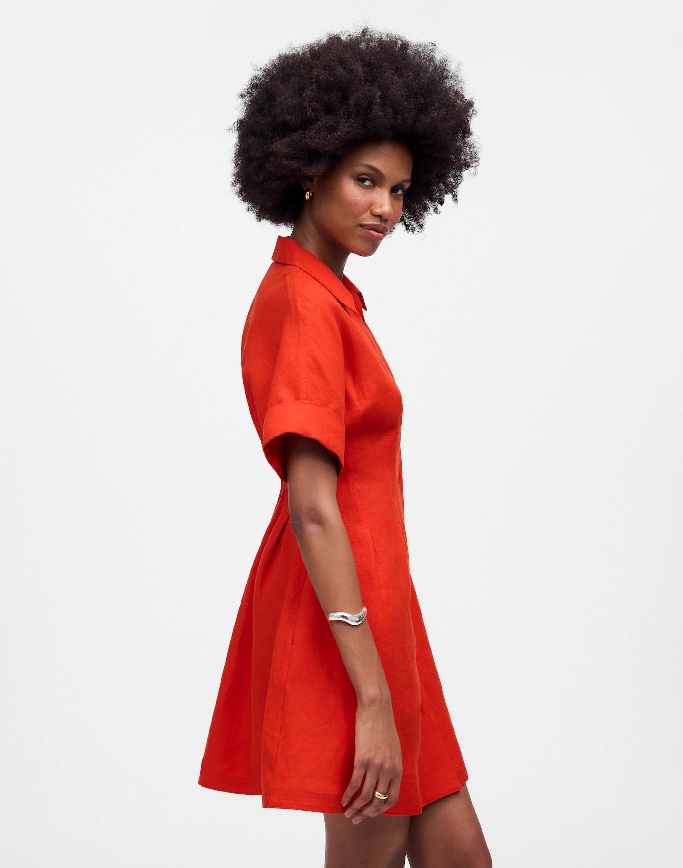 Pleated Mini Shirtdress in 100% Linen Product Image