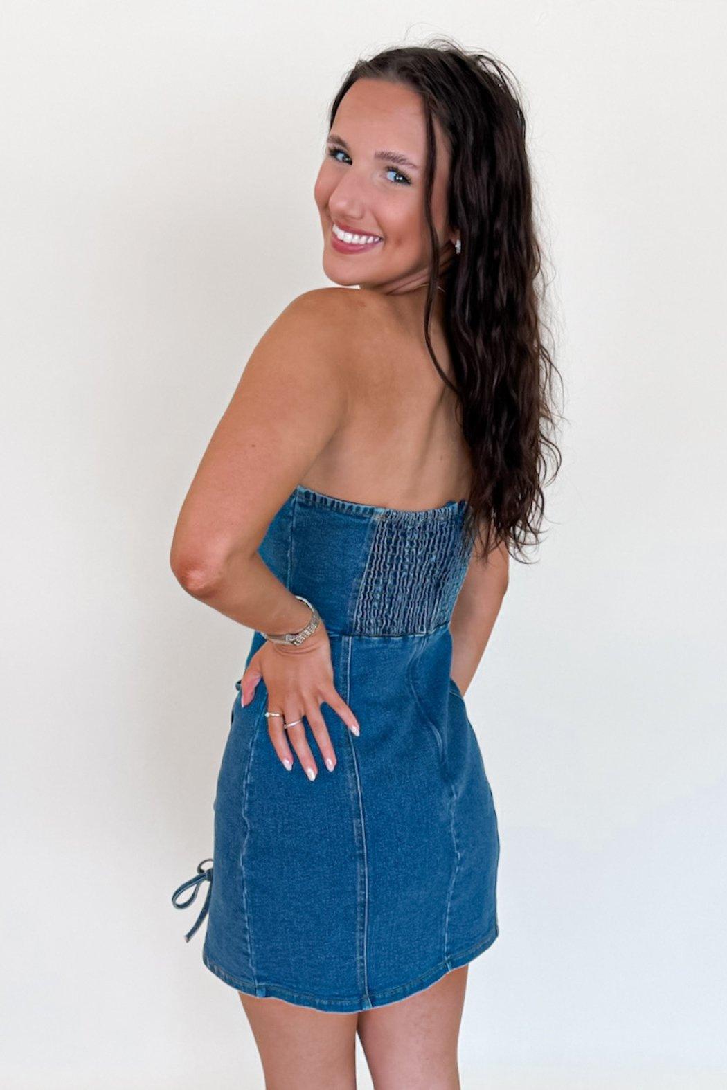 Strapless Denim Bow Dress Product Image