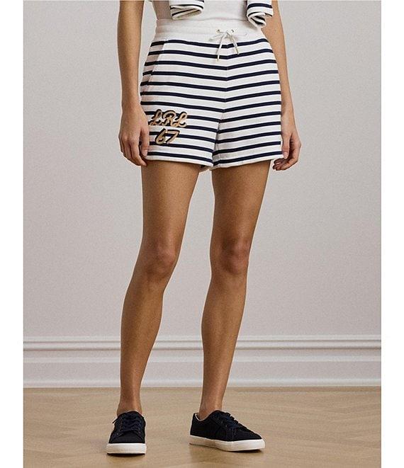 Lauren Ralph Lauren Striped French Terry Embroidered High Rise Shorts Product Image