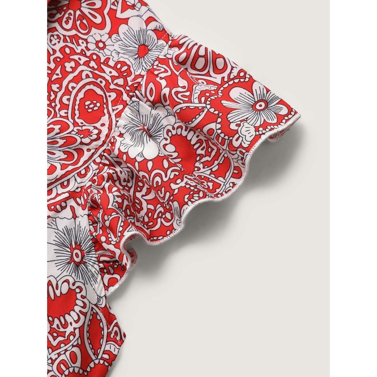 Plus Size Paisley Print Collar Flutter Sleeve Midi Dress Raspberry Women Boho Notched collar Cap Sleeve Curvy BloomChic 14-16/1X Product Image