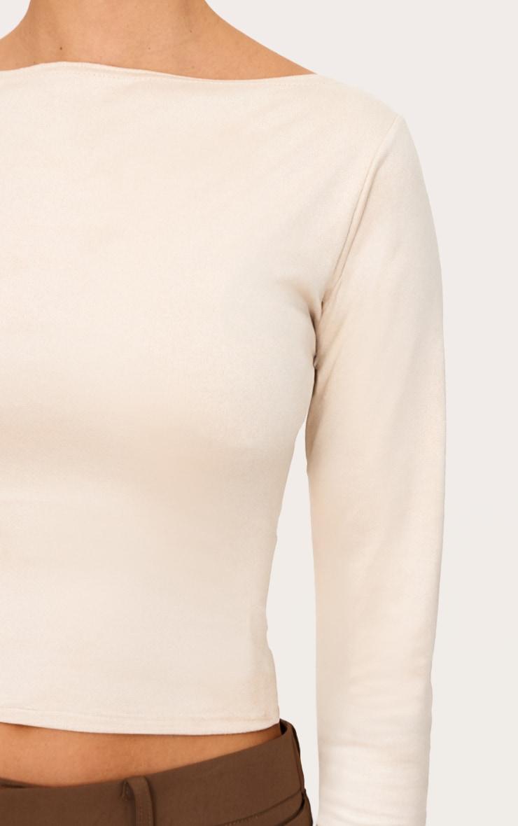 Cream Faux Suede Boatneck Long Sleeve Top Product Image