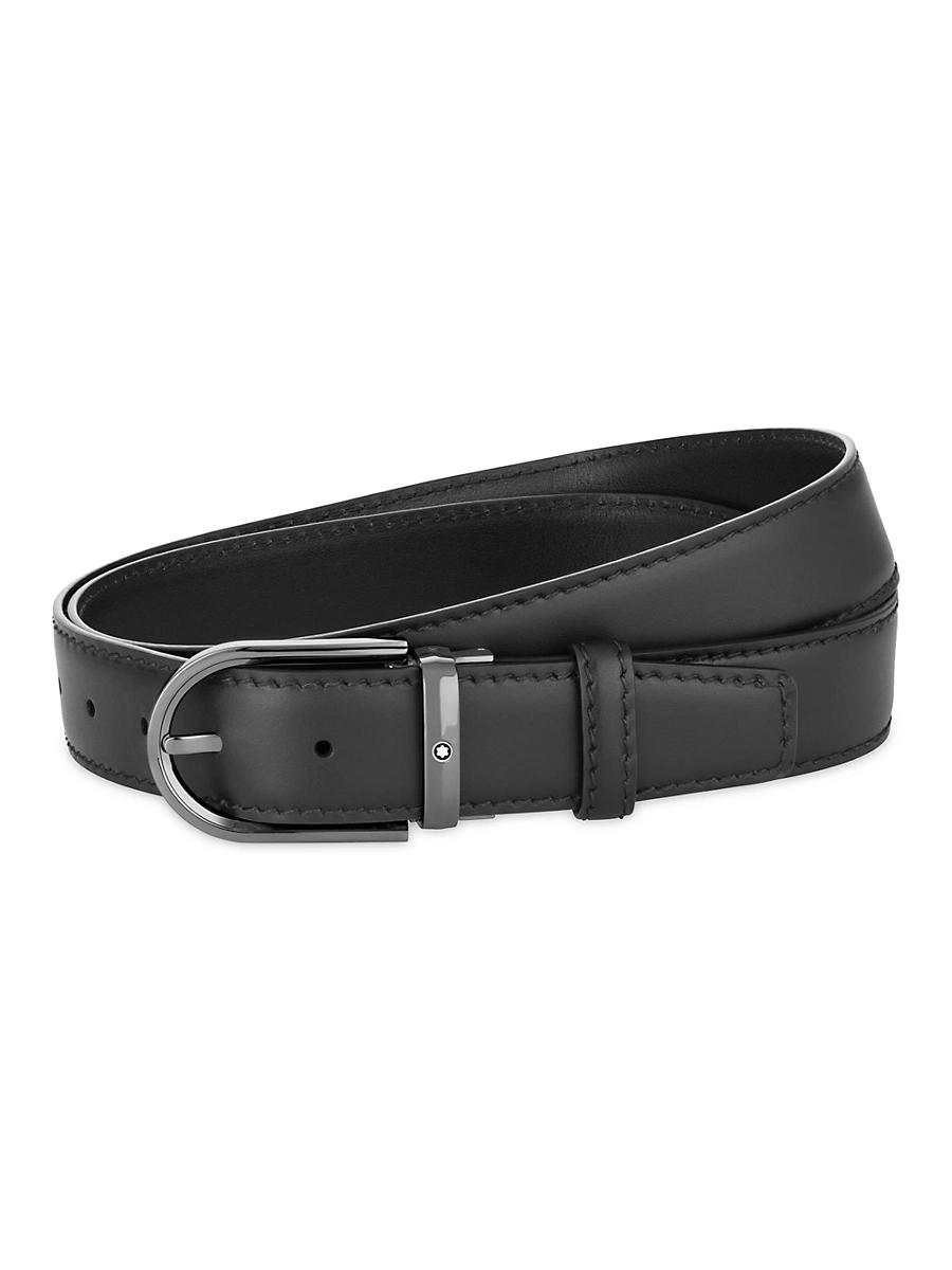Mens Horseshoe Buckle Cut-to-Size Leather Belt Product Image