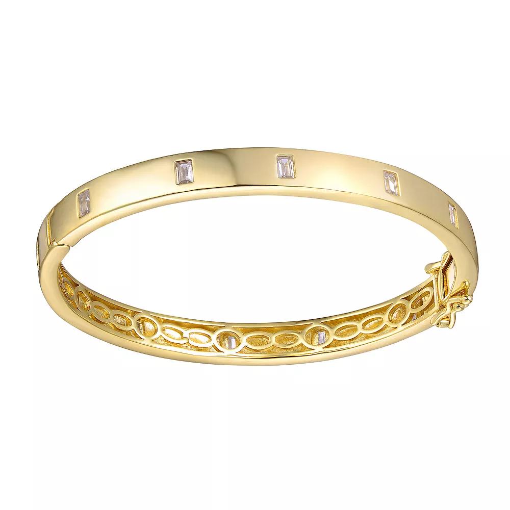 14k Gold over Sterling Silver Baguette Cubic Zirconia Bangle Bracelet, Womens Gold Tone Product Image