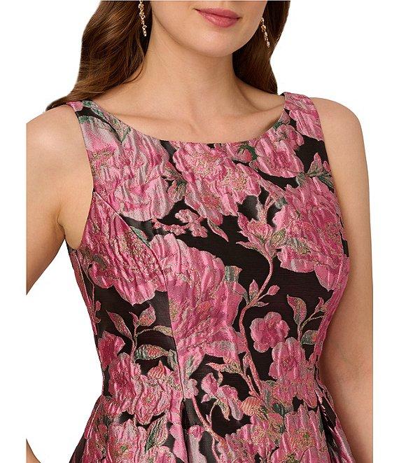 Adrianna Papell Jacquard Floral Print Boat Neck Sleeveless Midi Dress Product Image