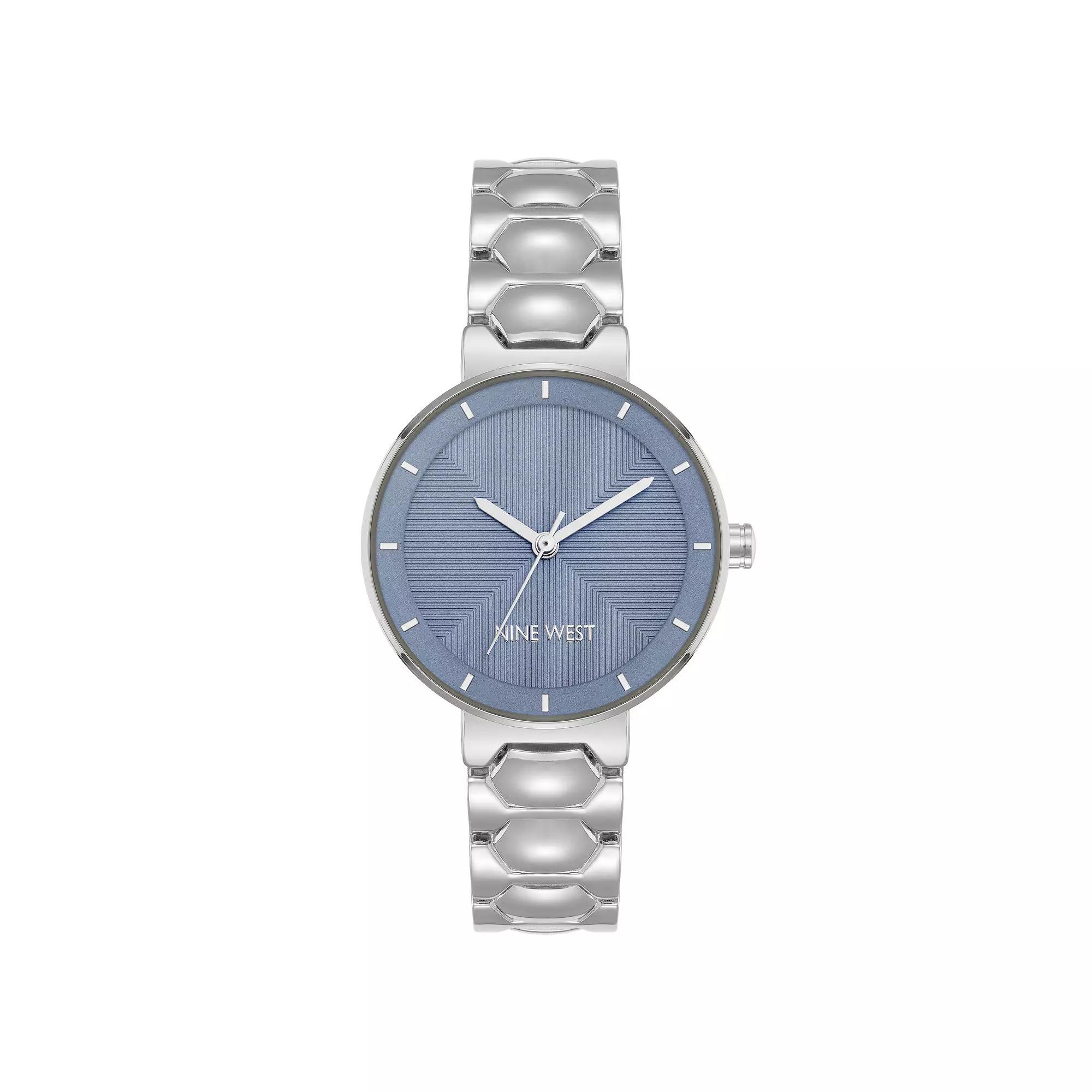 Nine West Womens Silver Tone Band Watch with Round Blue Dial Product Image