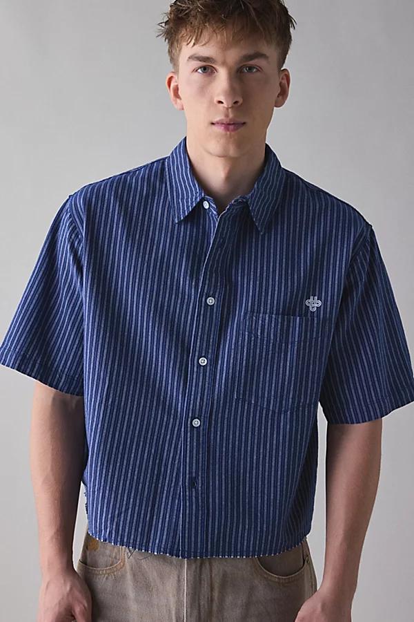 Urban Outfitters UO Stripe Pattern Cutoff Oxford Shirt Top Mens at Urban Outfitters Product Image