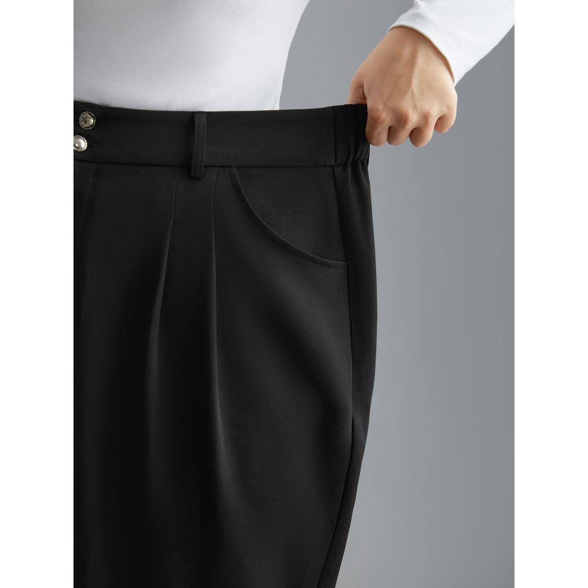 Plus Size Double Buckle Straight Leg Pants Women Black Office Straight Leg Mid Rise Office Pants BloomChic 30/6X Product Image