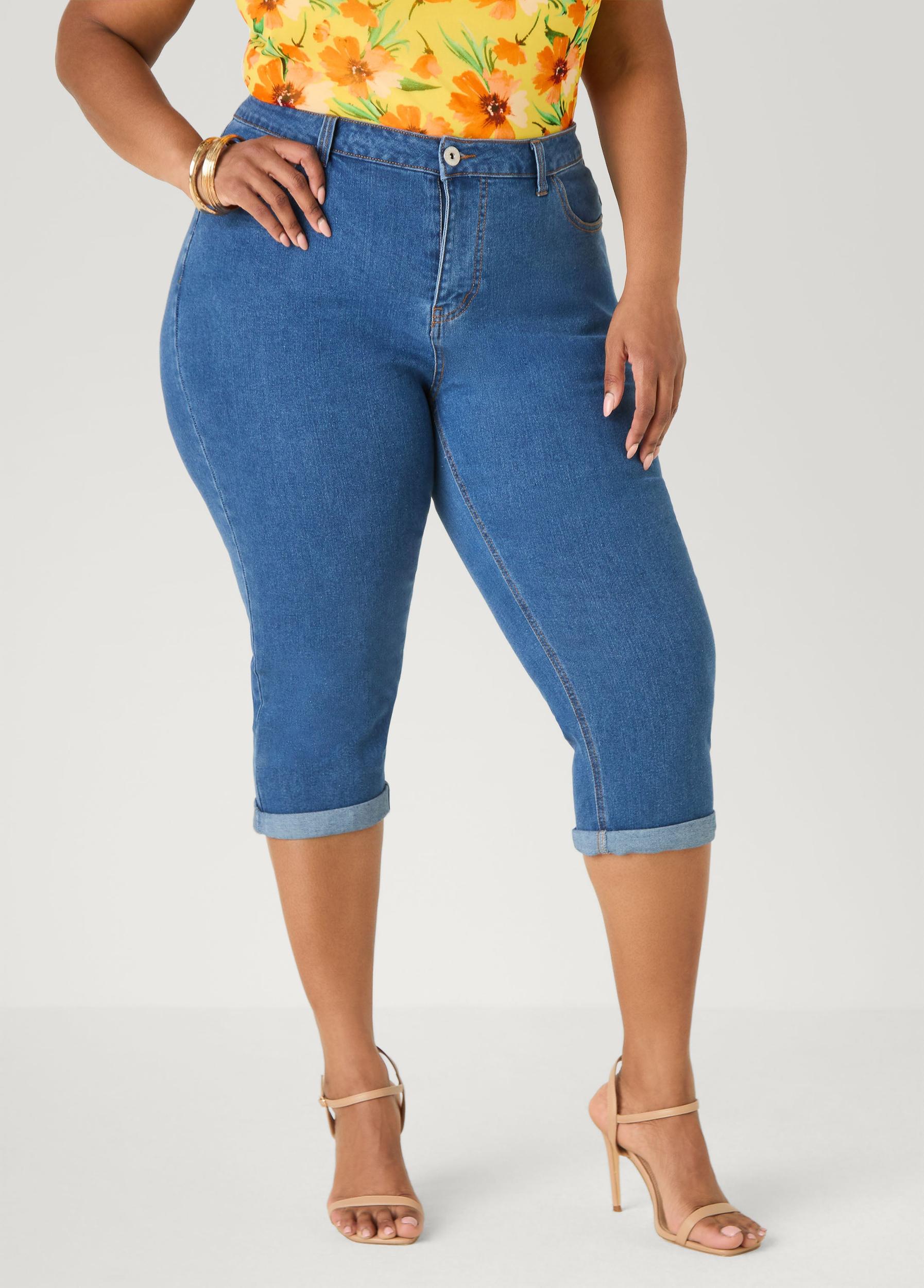 Cuffed Denim Capris Product Image