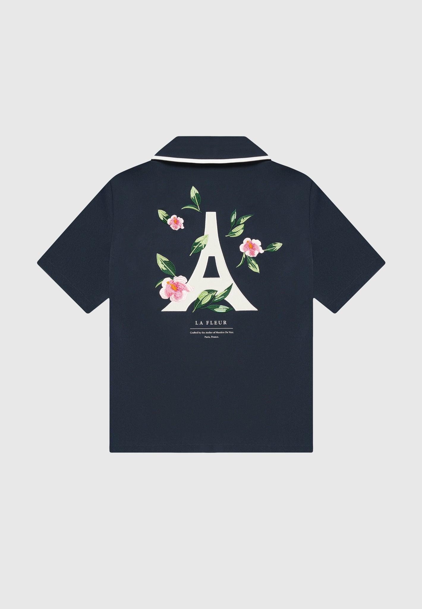 Owen - Velvet Eiffel Bowling Shirt - Navy/White Male Product Image