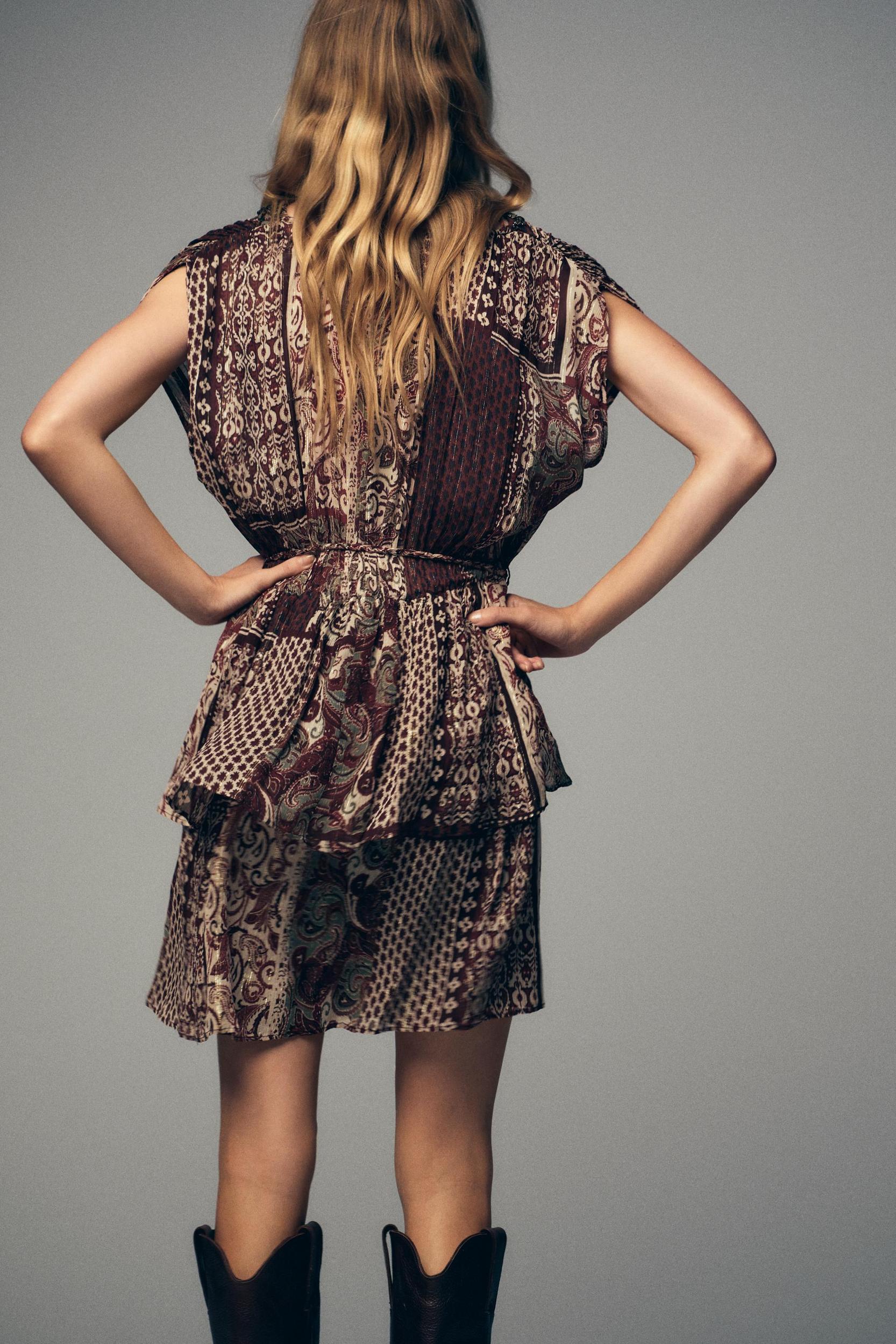 BEADED PRINTED METALLIC THREAD DRESS Product Image