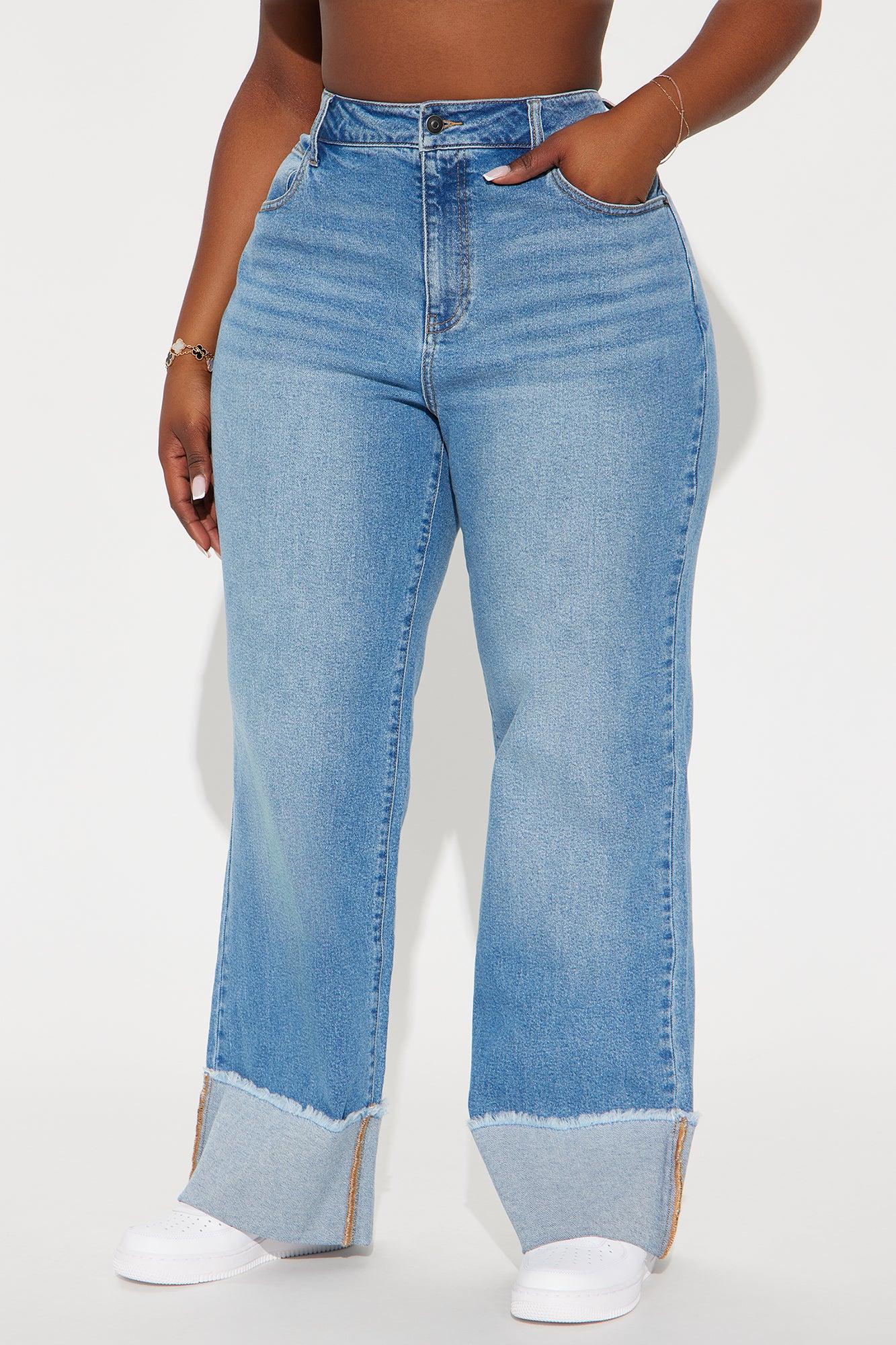 All The While Cuffed Wide Leg Jeans - Light Wash Product Image