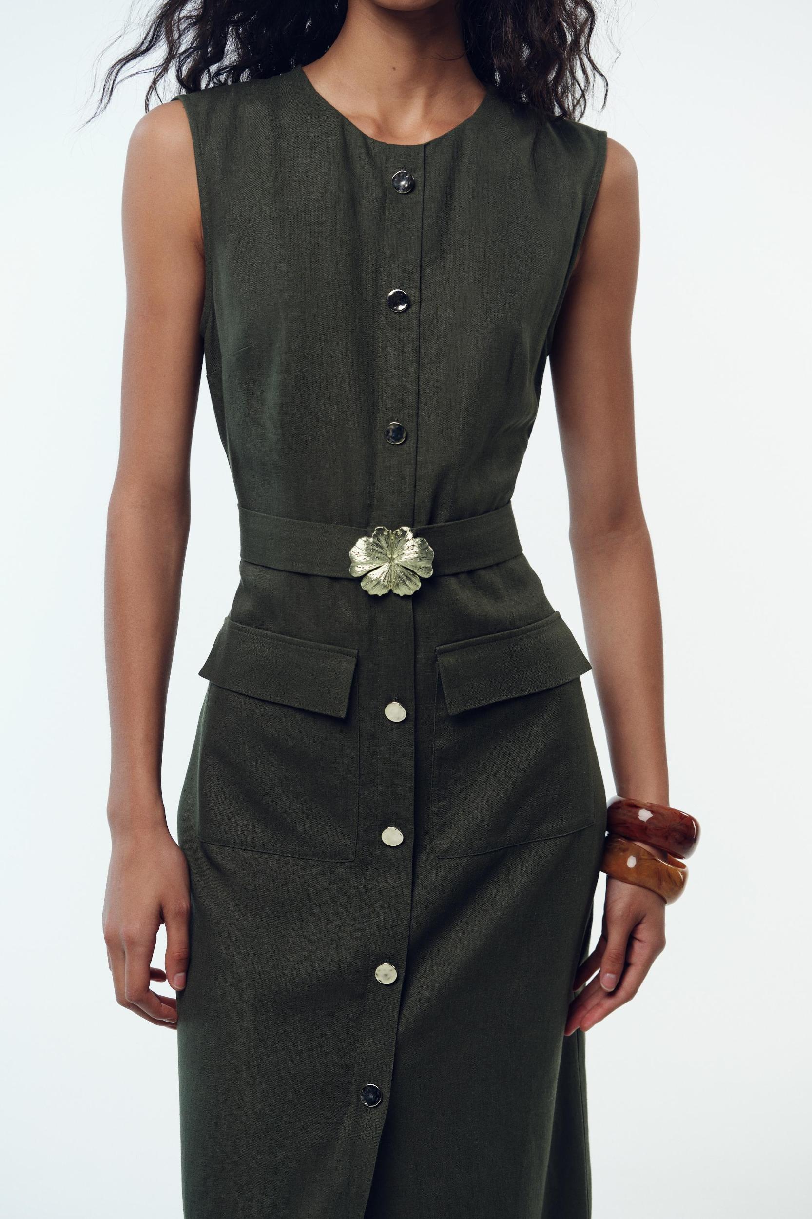 LINEN BELTED MIDI DRESS Product Image