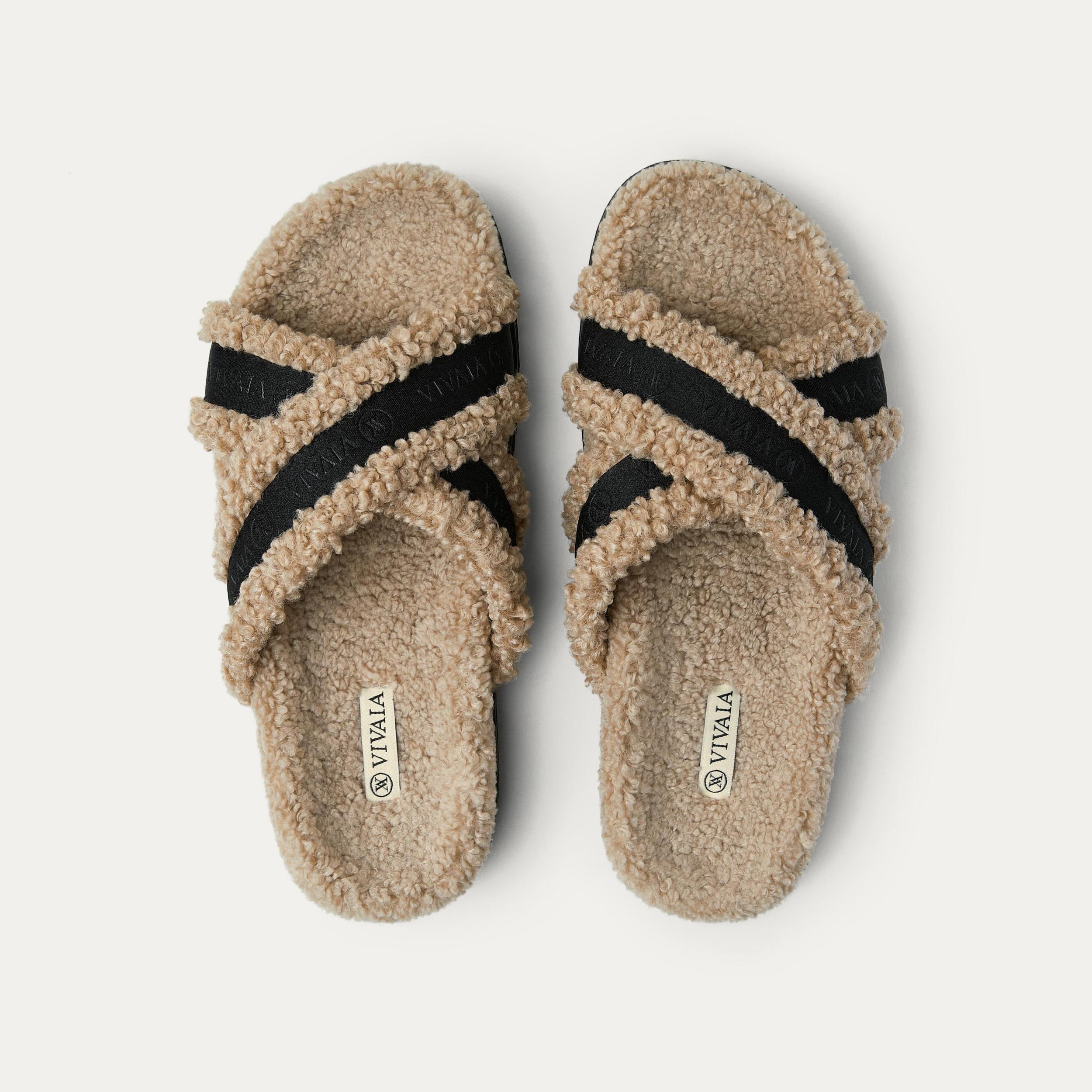 Furry Criss-Cross Strap Slippers (Hannah) Product Image