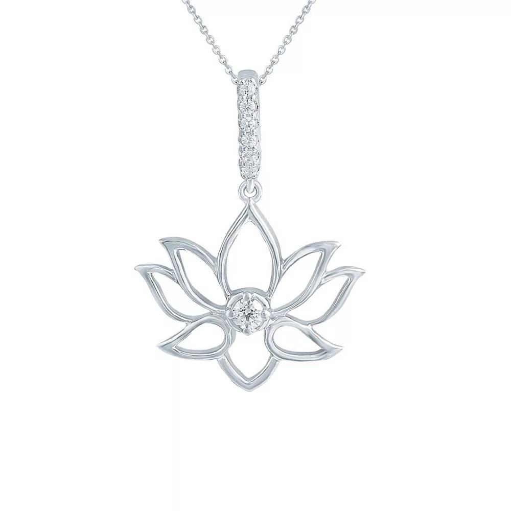 Sterling Silver 1/10 Carat T.W. Diamond Lotus Flower Pendant Necklace, Women's, Size: 18" Product Image