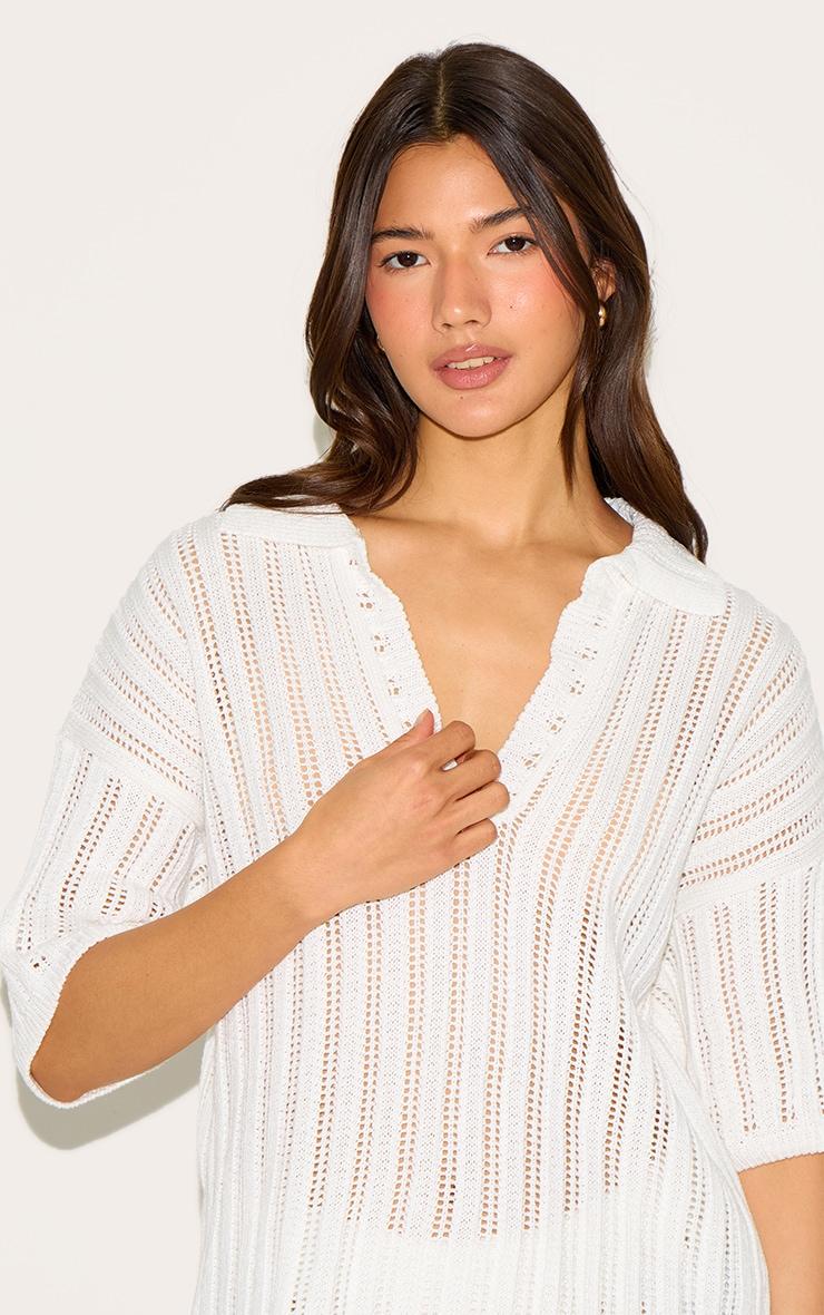  Cream Crochet Rugby Knit Top Product Image