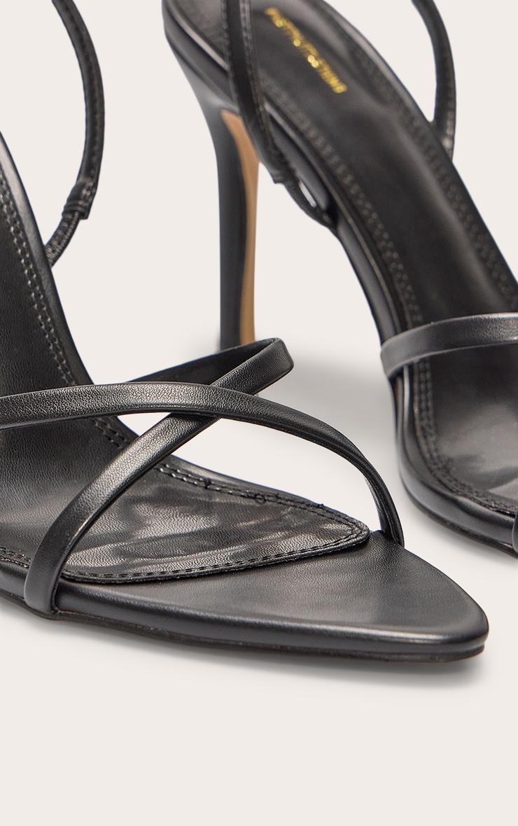Black Pu Point Toe Sling Back High Stiletto Heel Sandals Product Image