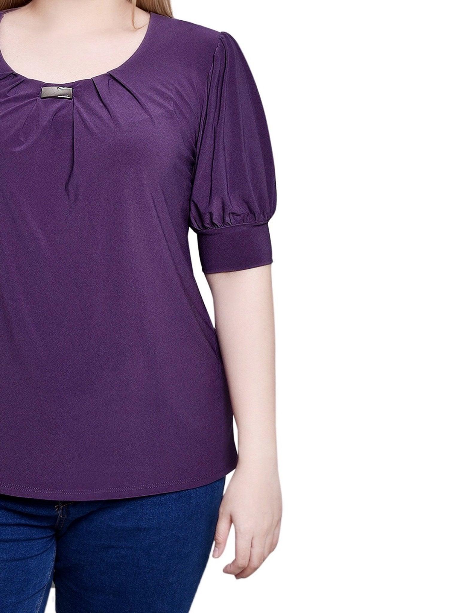 Nightshade Short Sleeve Balloon Sleeve Top With Hardware - Petite Product Image