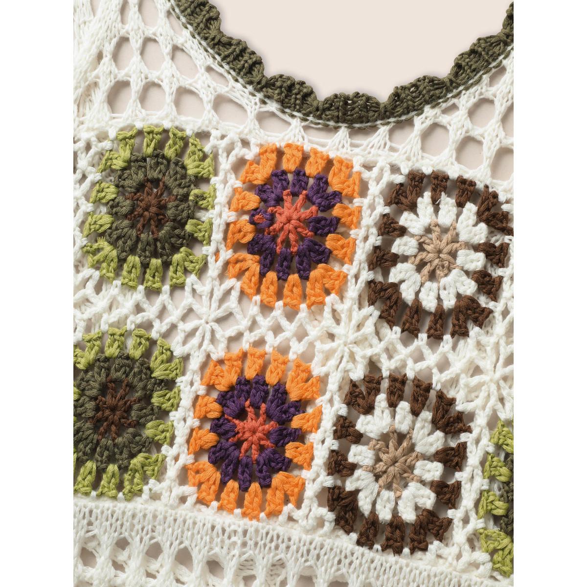 Plus Size Crochet Floral Texture Cut Out Swim Cover Up Women's Swimwear Beige Beach Crochet Curve Swim Cover Ups BloomChic 10/M Product Image