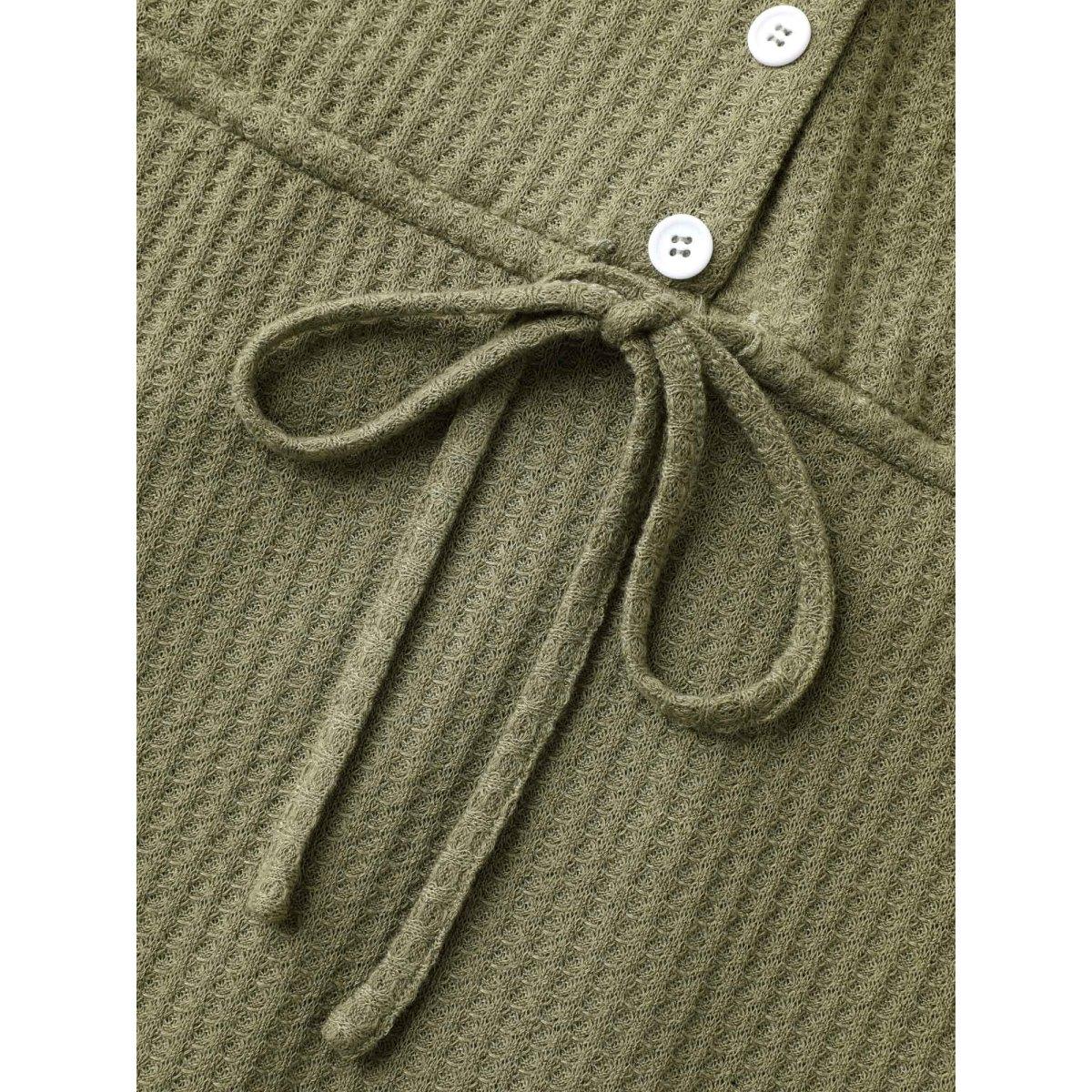 Plus Size Stretchy Textured Waist-Tie Midi Dress ArmyGreen Women Knit Dresses Bloomchic 30/6X Product Image