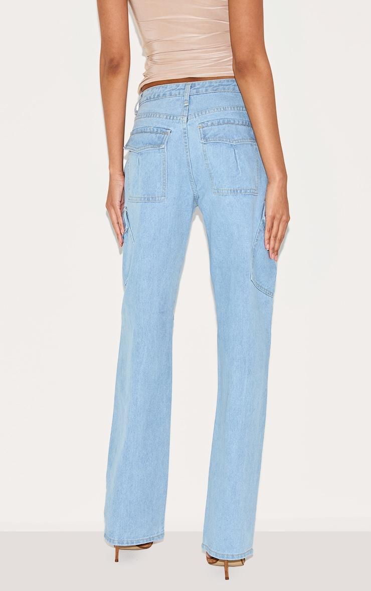 Light Blue Wash Slim Fit Cargo Pocket Boyfriend Jeans Product Image
