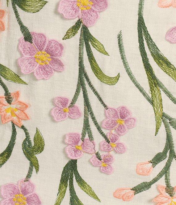 Antonio Melani Halo Linen Blend Floral Embroidered Sleeveless Midi Dress Product Image