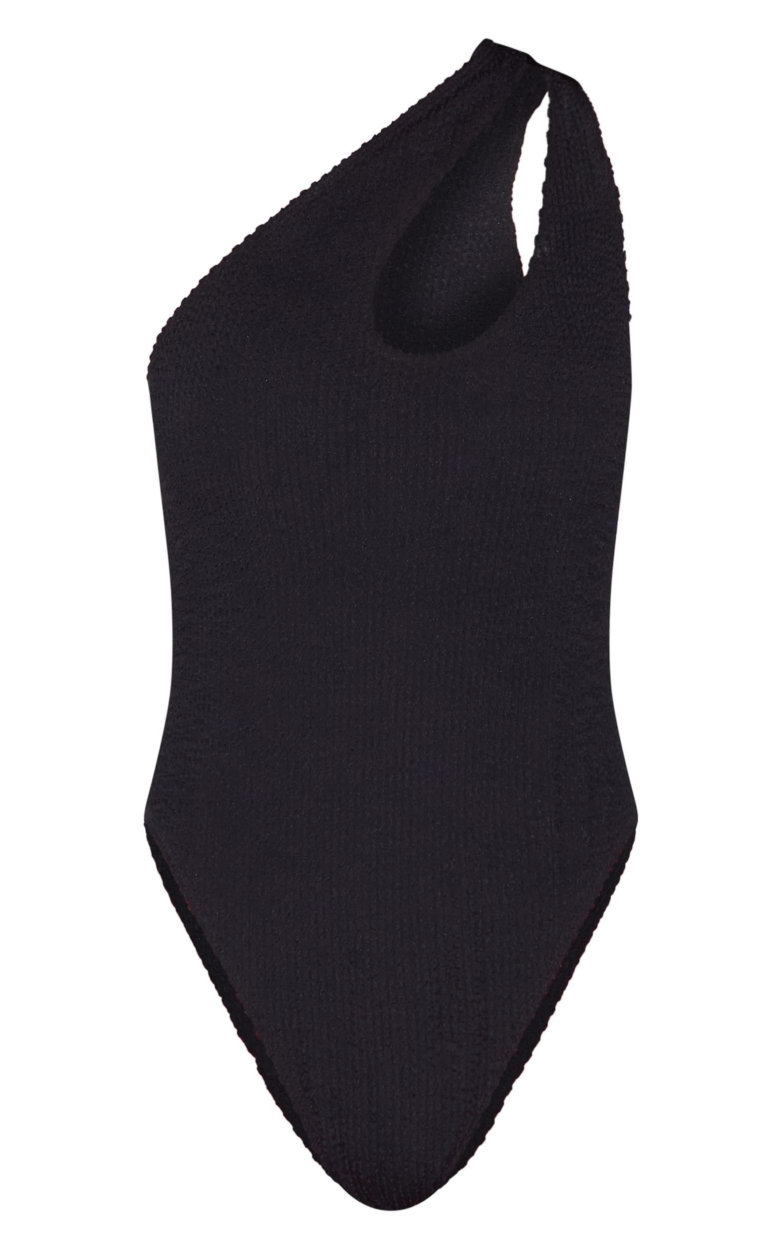 Black Crinkle One Shoulder Cut Out Swimsuit Product Image