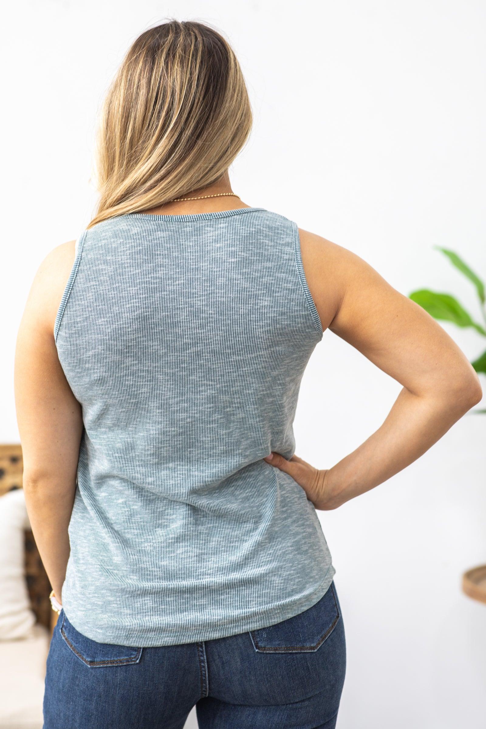 Dusty Blue Slub Rib Knit Tank Top Product Image