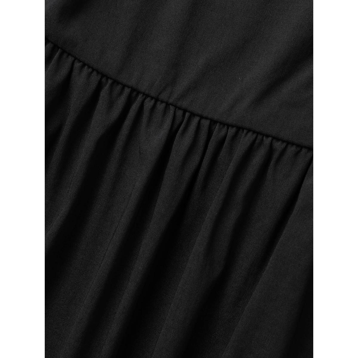 Plus Size Stretch Woven Blend Multiple Splicing Midi Dress Black Women Workwear Essentials Gathered Round Neck Sleeveless Curvy BloomChic 14-16/1X Product Image