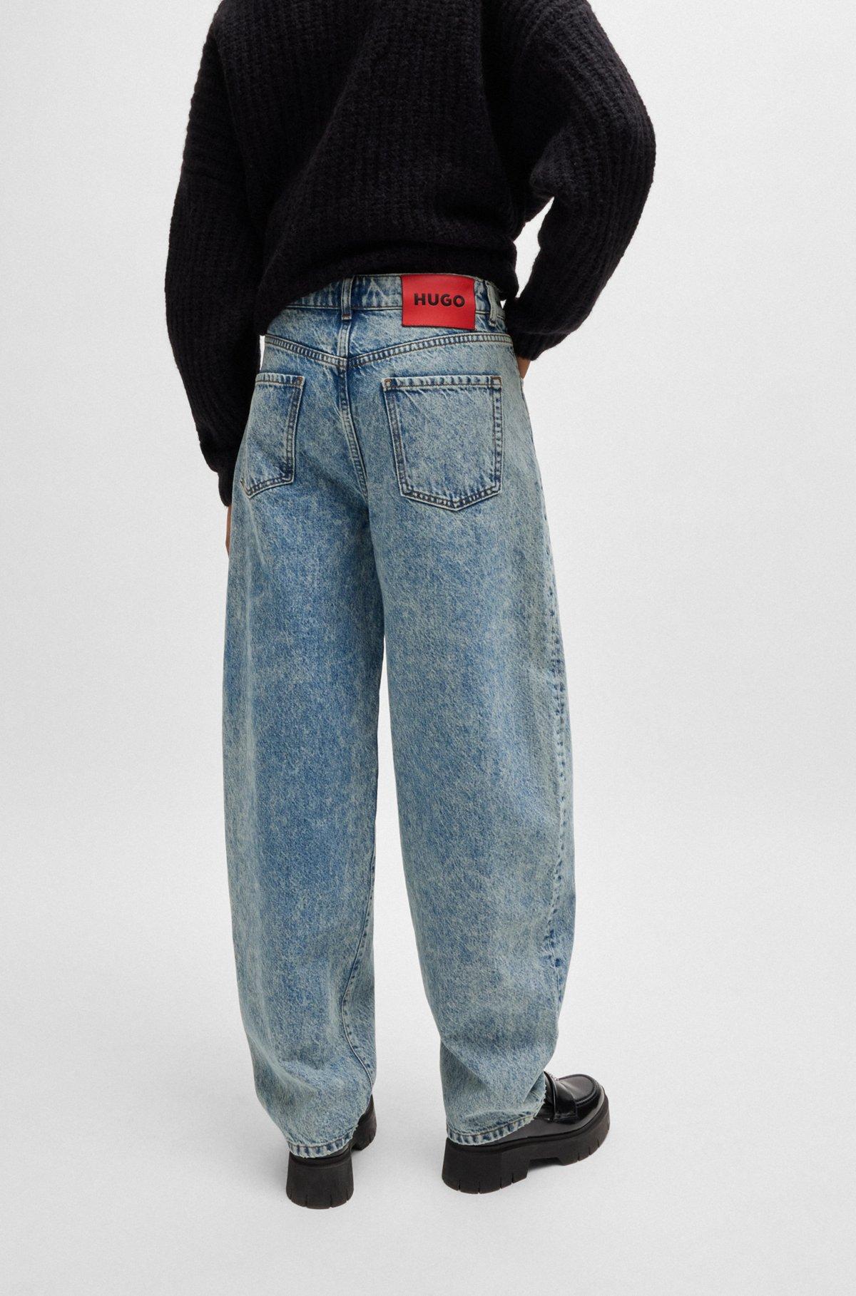 Blue straight-fit jeans with wide leg Product Image