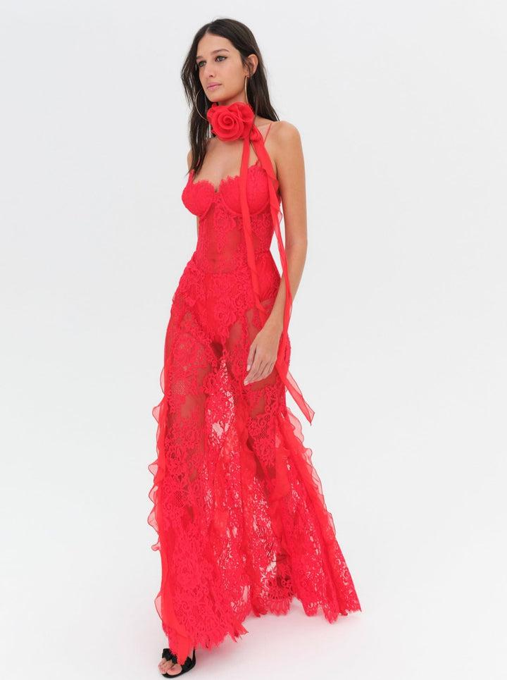 Shirley Lace Maxi Dress — Red Product Image