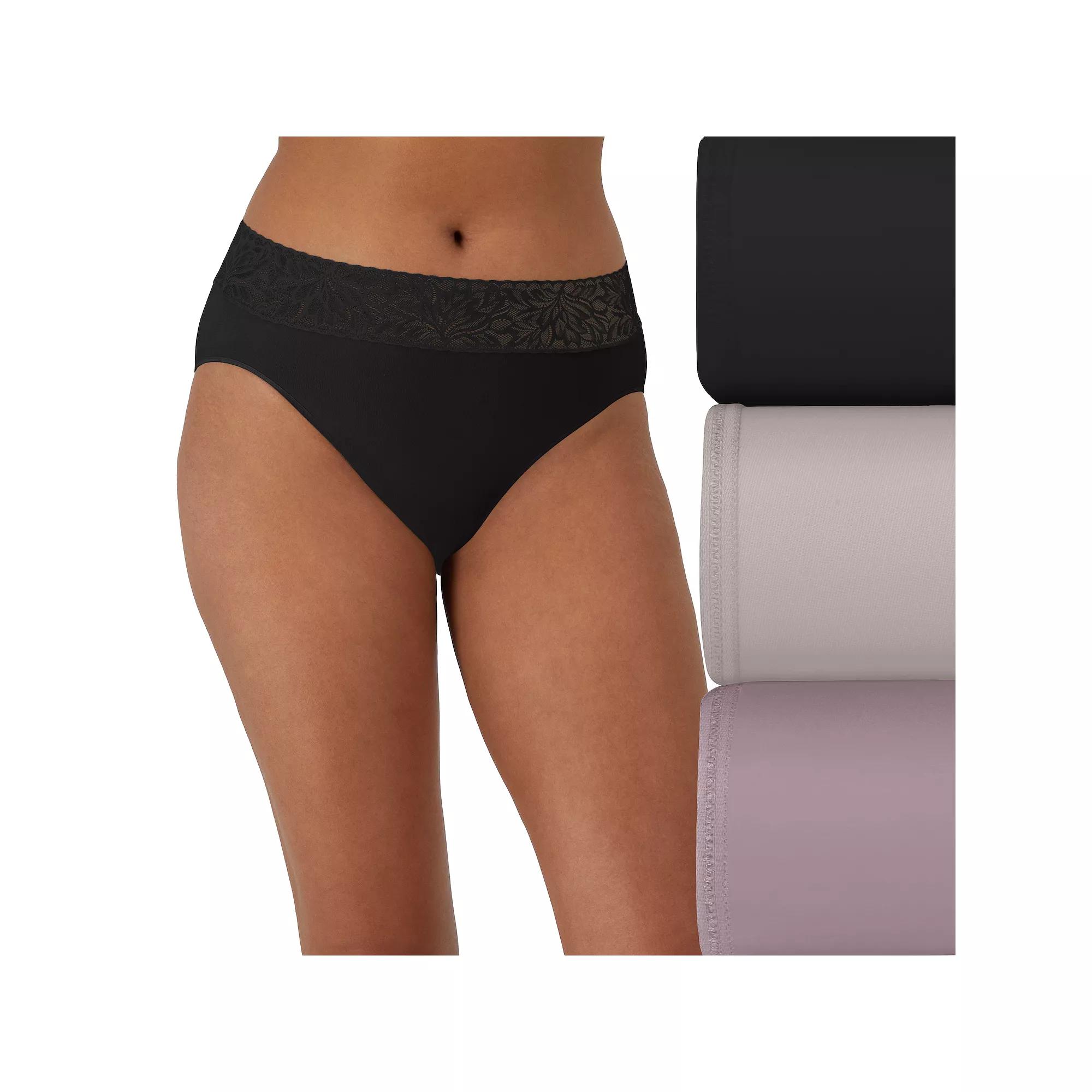 Bali 3-Pack Modern Seamless Lace Trim Hi Cut Underwear DFMLB3, Women's,  Product Image