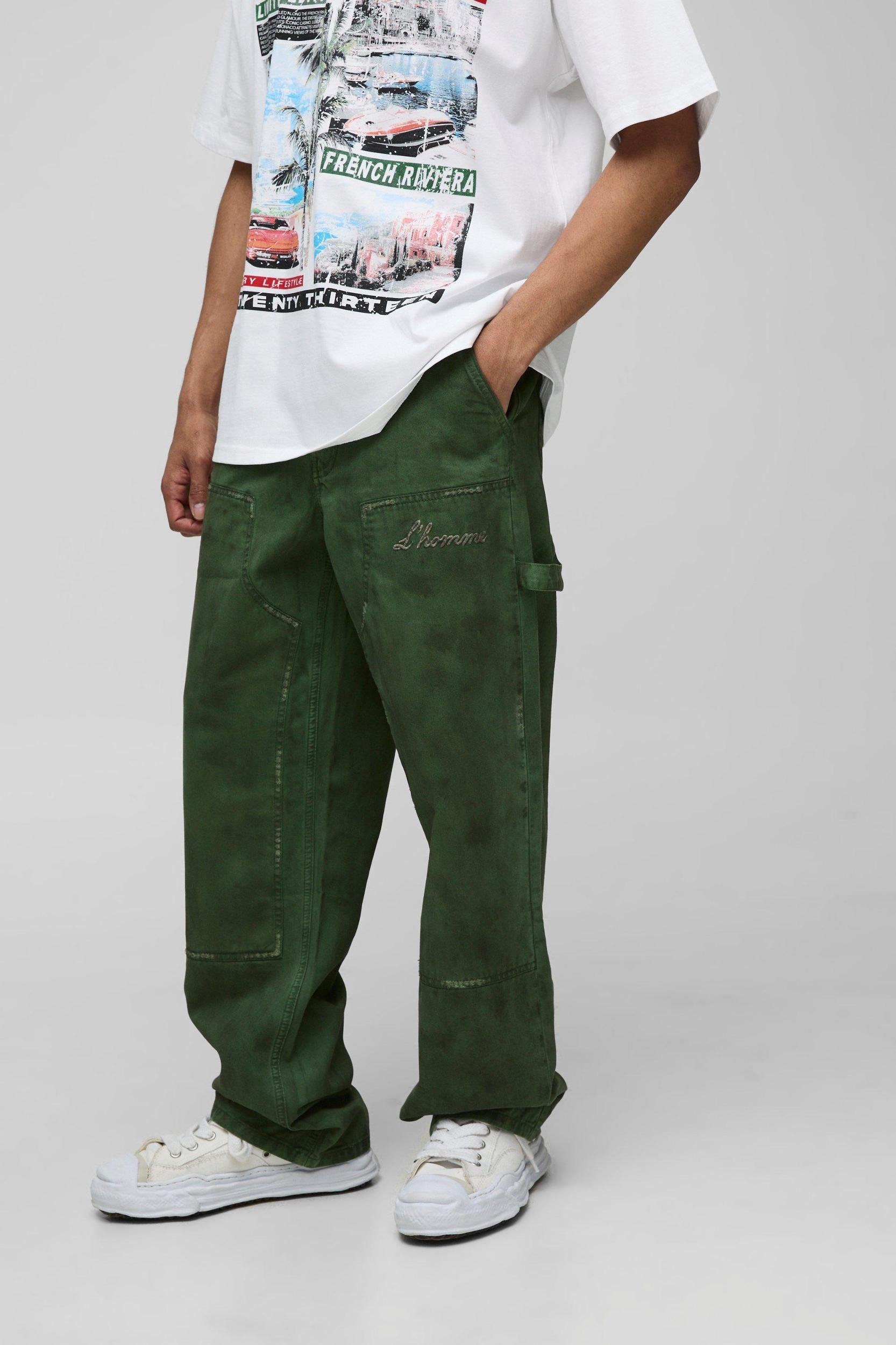Relaxed Fit Vintage Overdye Carpenter Trousers | boohooMAN USA Product Image