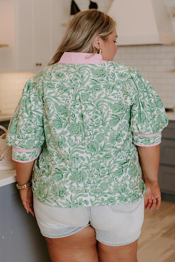 Sonoma Charm Floral Top in Green Curves Product Image
