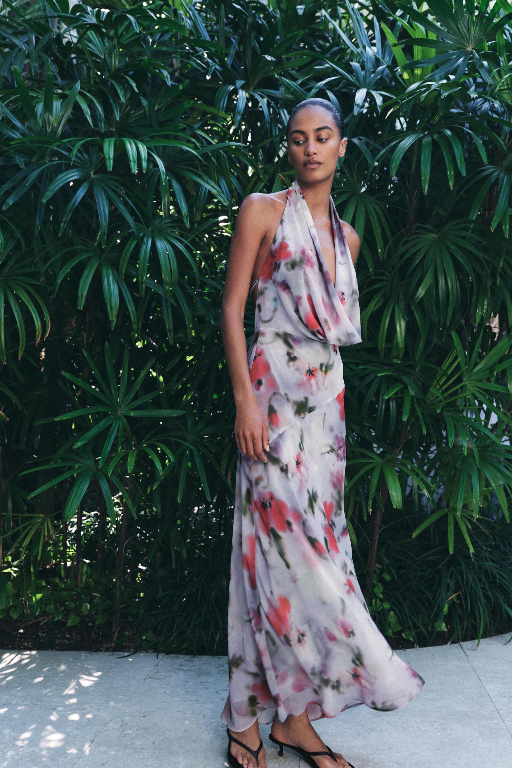 PRINTED MIDI HALTER DRESS Product Image