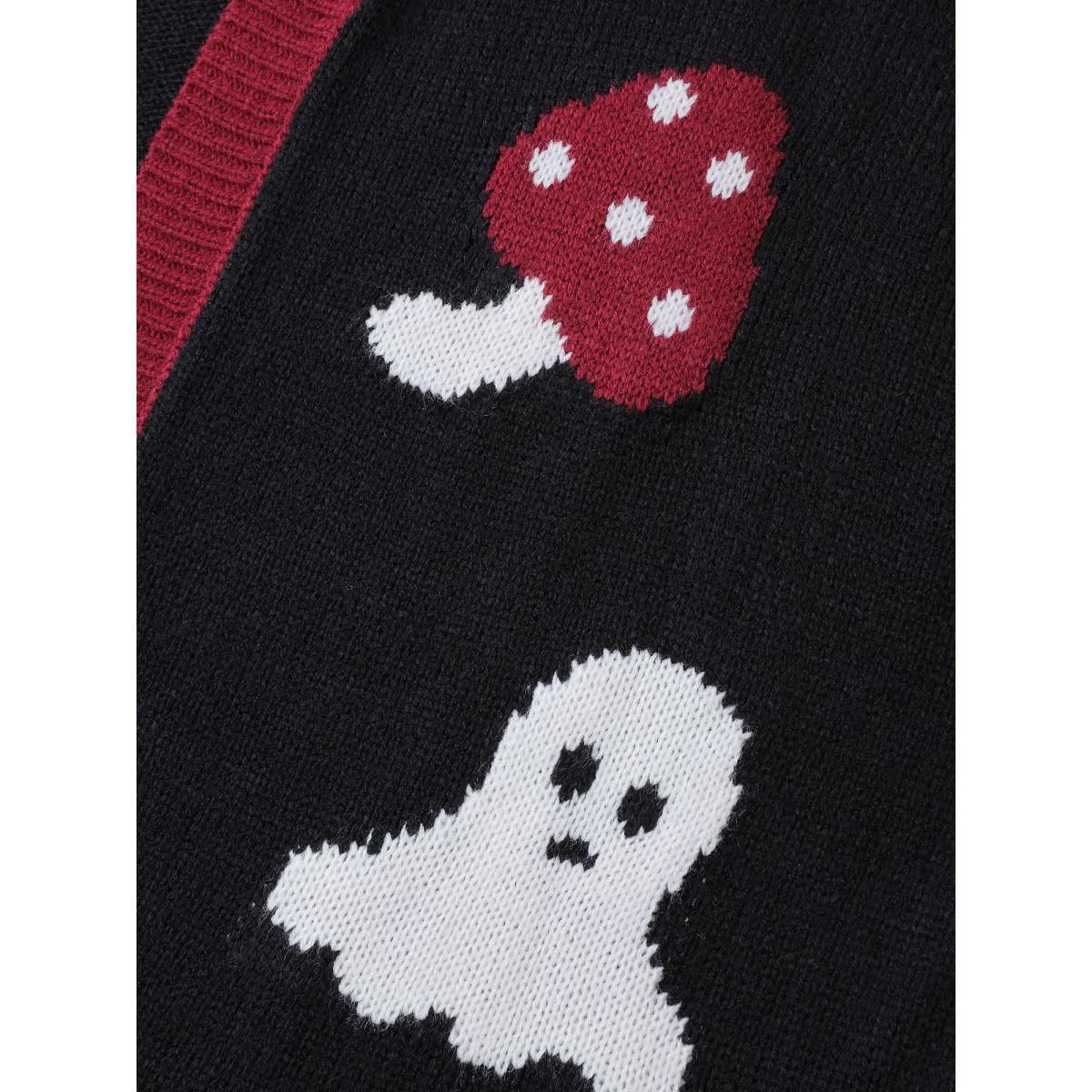 Plus Size Happy Ghost Curvy Hem Open-Front Cardigan Black Women Playful Loose Long Sleeve Casual Cardigans BloomChic 14-16/1X Product Image