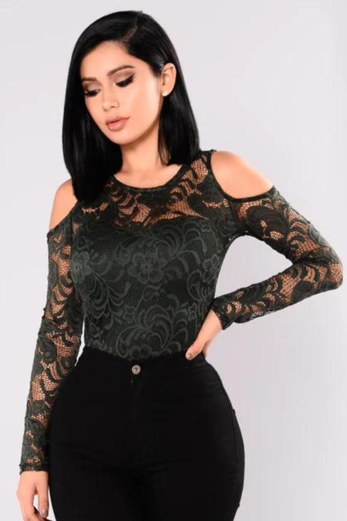 Lace cold shoulder long sleeve Product Image