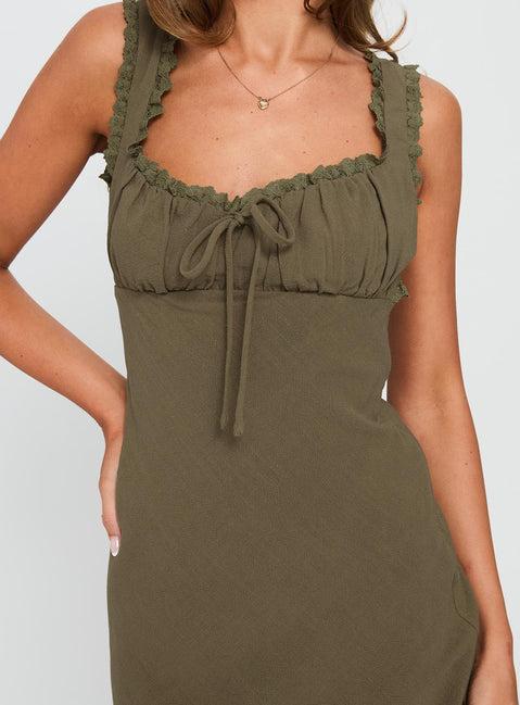 Lillette Frill Mini Dress Olive Product Image