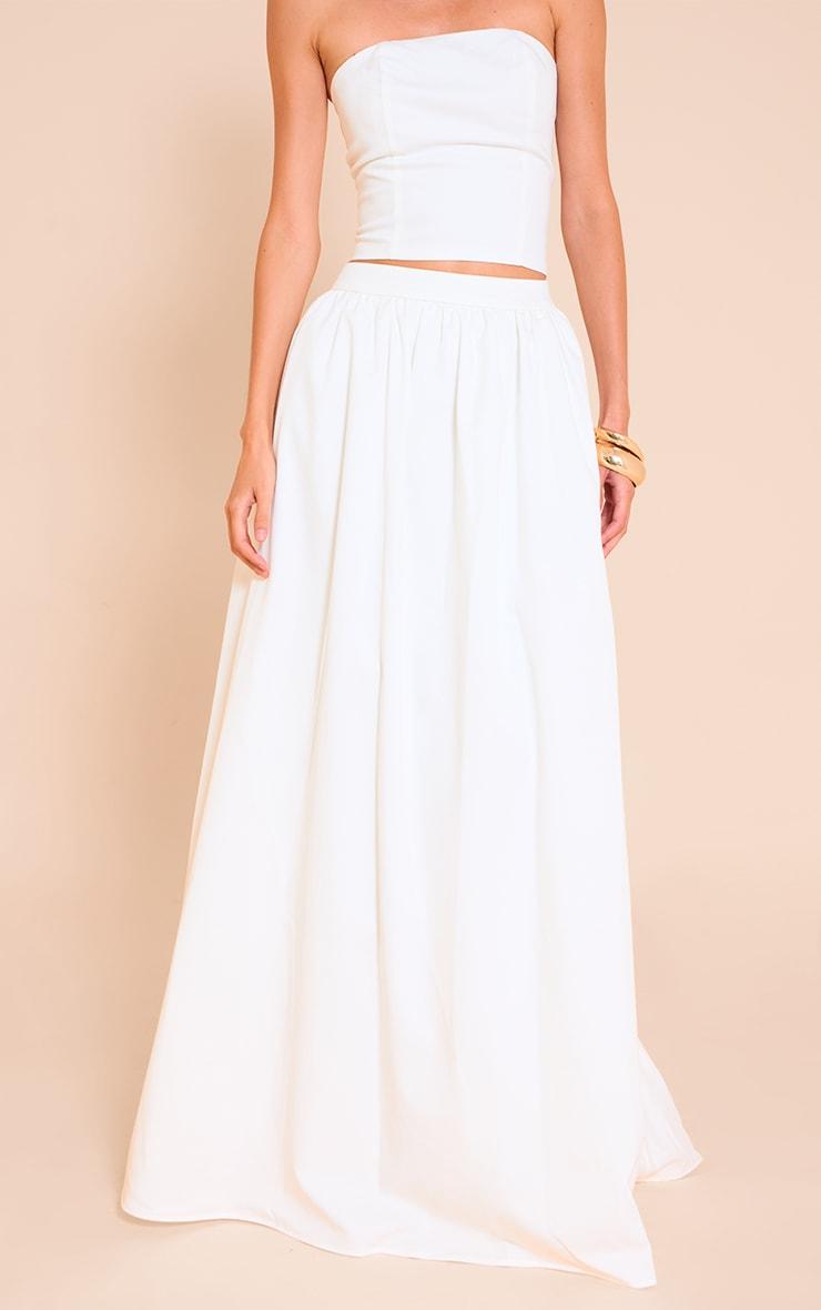 White Woven Band Detail Pleated Maxi Skirt Product Image