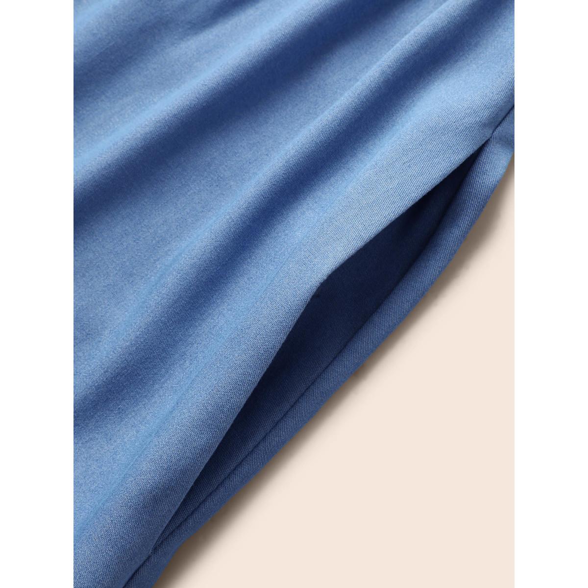 Plus Size Solid Ruffle Layered Hem Cami Dress Mediumblue Women Casual Gathered Heart neckline Sleeveless Curvy BloomChic 30/6X Product Image