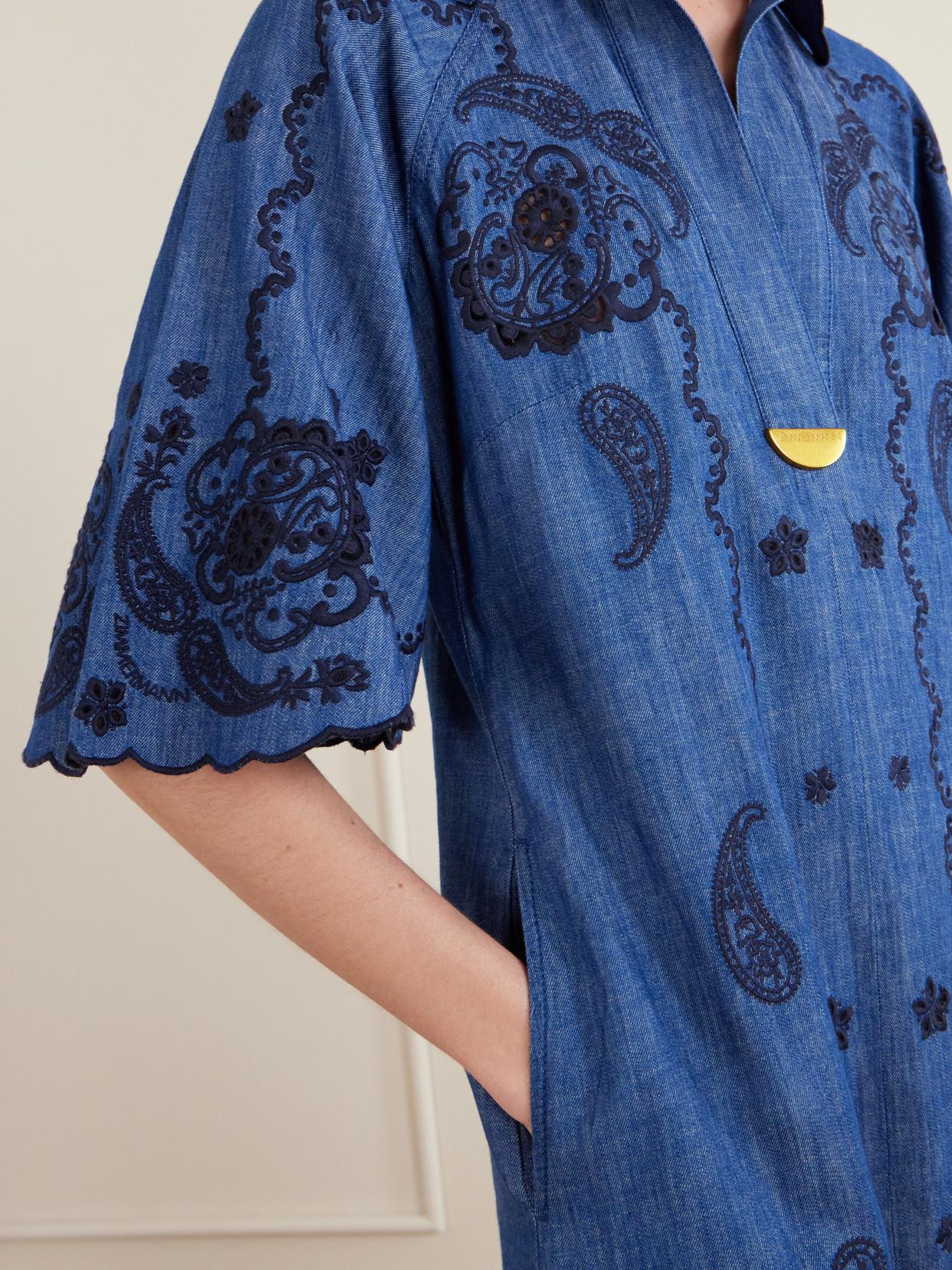 ZIMMERMANN Womens Railway Blue Aster Embroidered Denim Midi Dress Xs Product Image