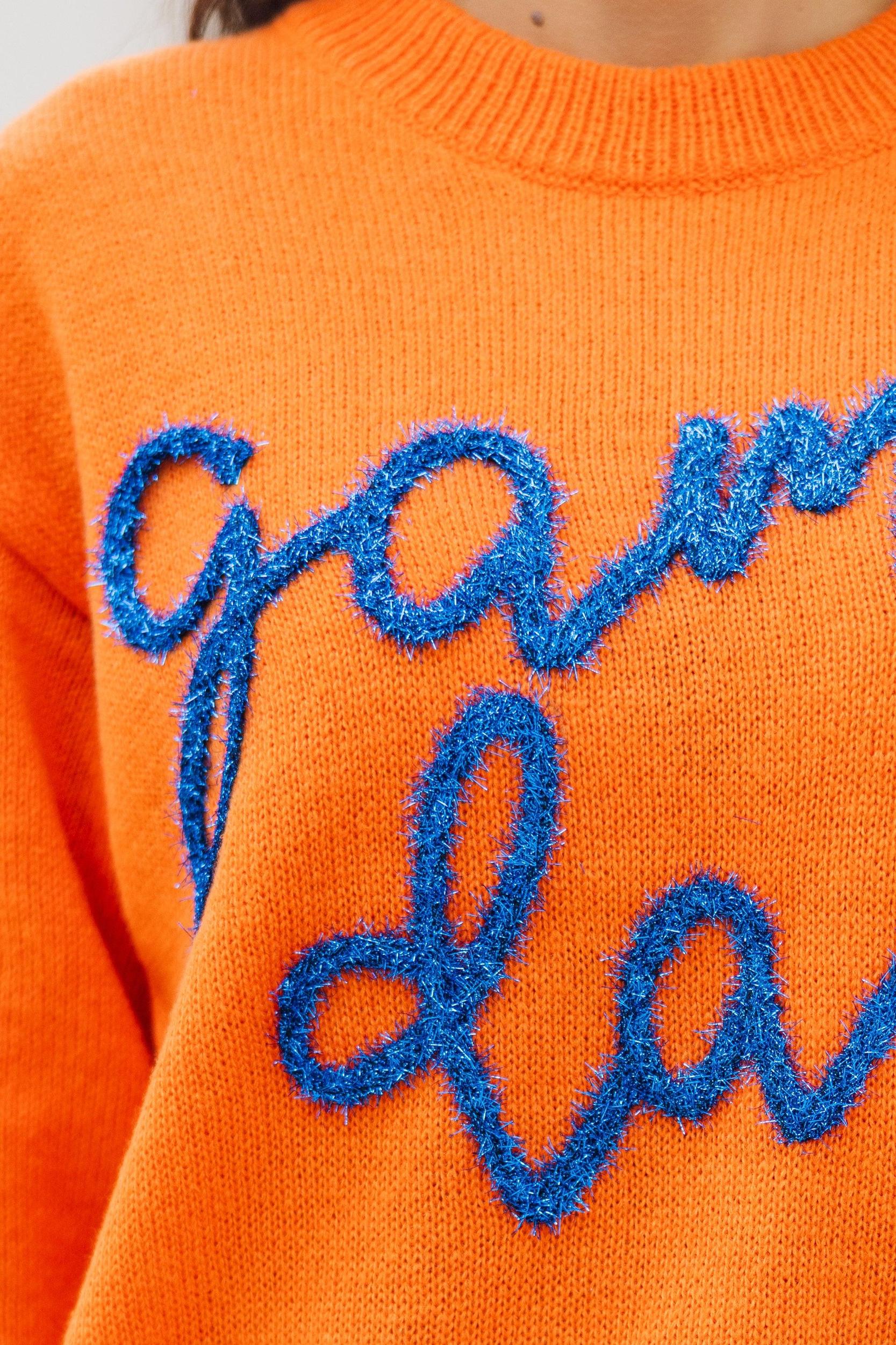 It's Game Day Orange/Blue Puff Sleeve Sweater Female Product Image