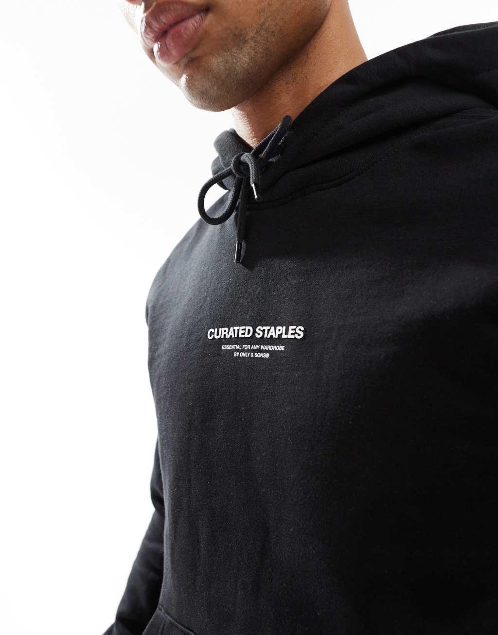 ONLY & SONS curated hoodie in black Product Image