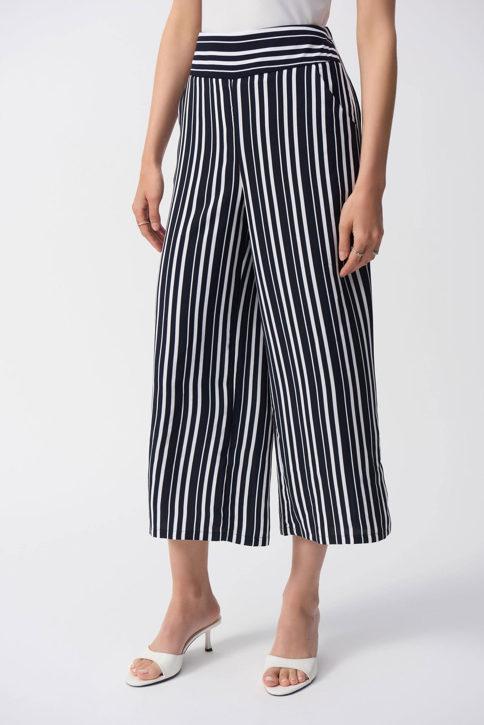 Woven Stripe Print Culotte Pants- Midnight Blue/Vanilla Product Image